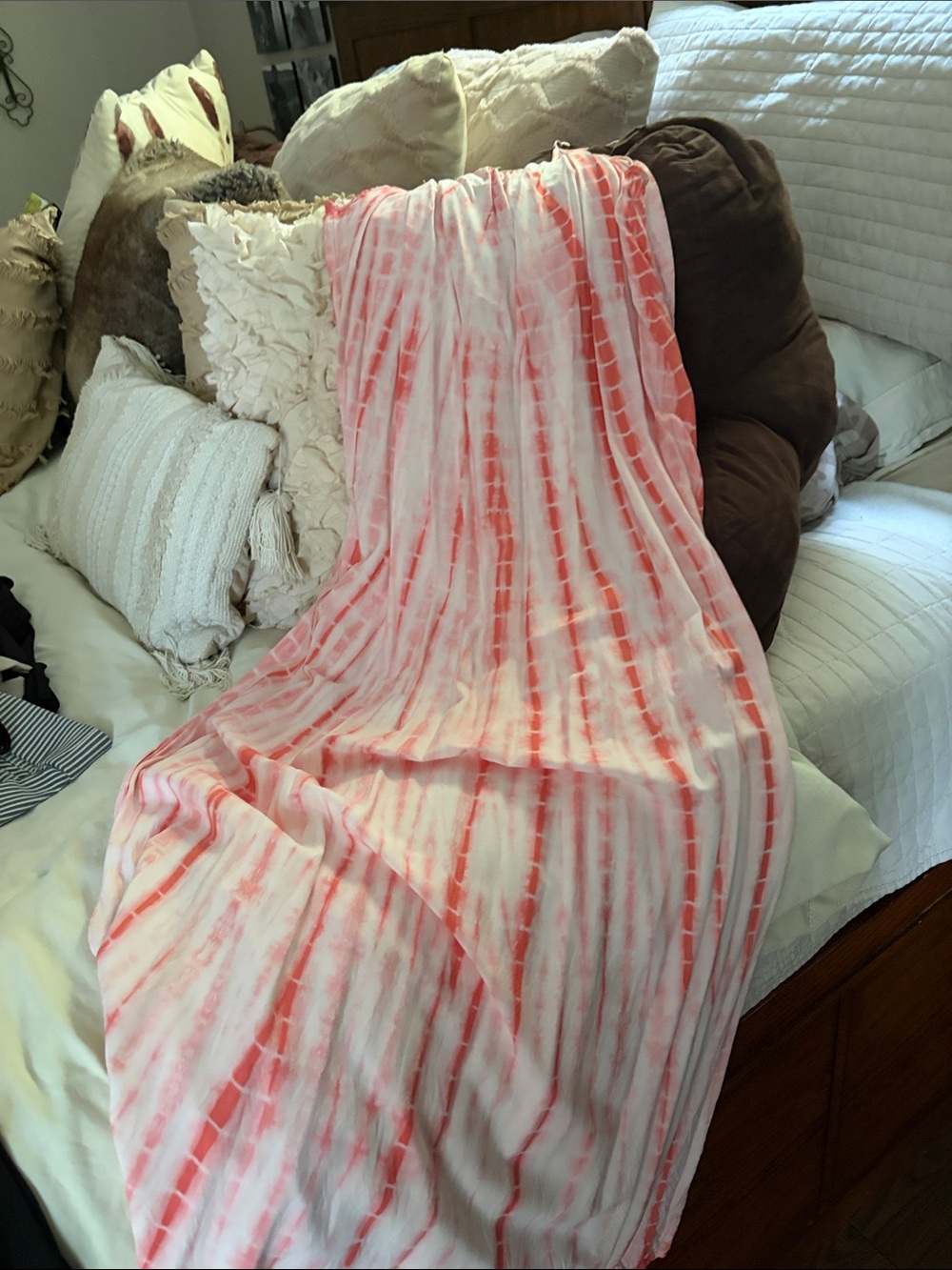 Unbranded Coral and White Tie-Dye Plush Throw Blanket